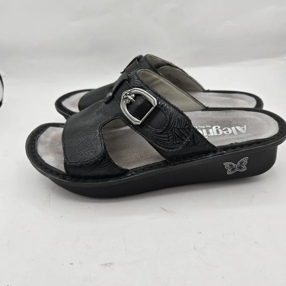 Alegria Womens Kasha Sandal Size 37 6.5 Black Leather Comfort Slide‎ Adjustable
